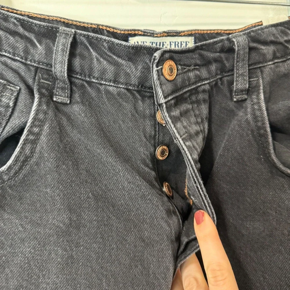 Free People We The Free Lucky You Barrel Jeans 29 Black Mid Rise Button Fly - Picture 6 of 9